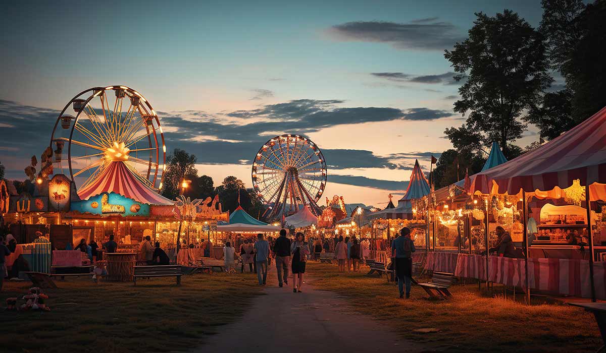 En färgglad karneval under en sommarkväll